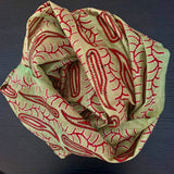 Hand block printed, hand embroidered silk