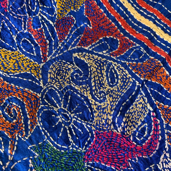 Kantha hand embroidered silk shawl